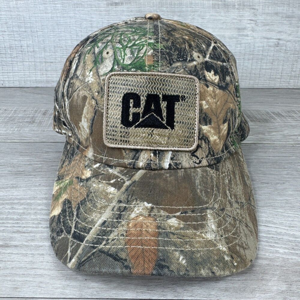 Cat Baseball Cap Mens Brown Realtree Camo Mesh Logo Adjustable Strapback Hat